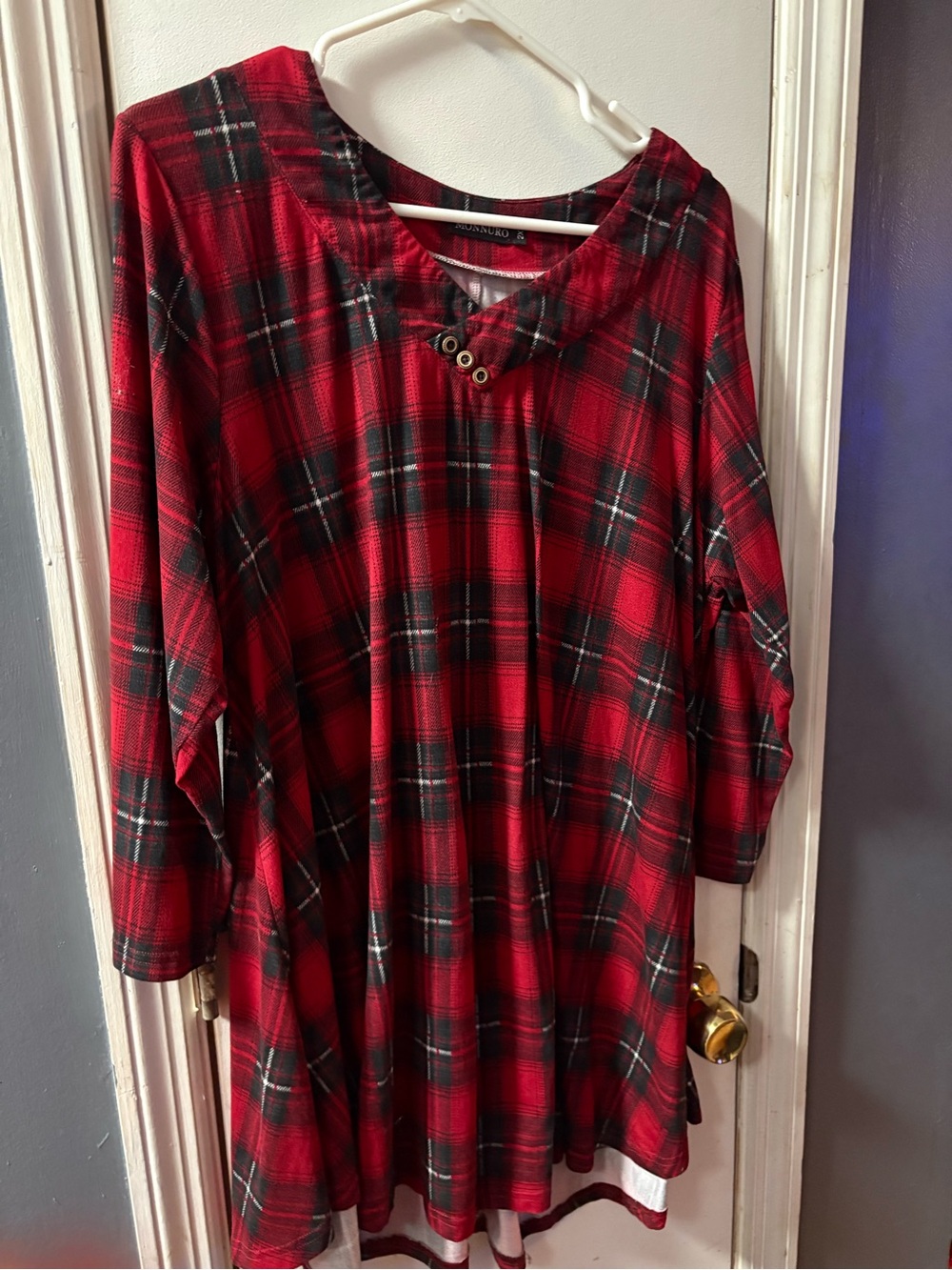 Red Plaid Women's Tunic Top with Button Detail size 2x